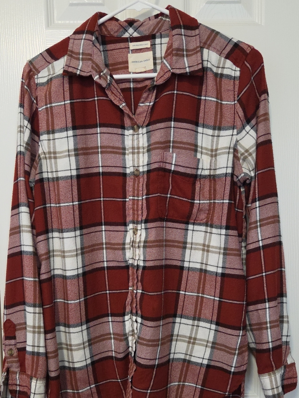 American Eagle Outfitters Rust Red Plaid Button-Down Shirt